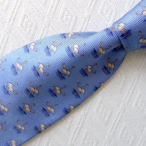 FERRELL REED blue flamingos 100% SILK TIE